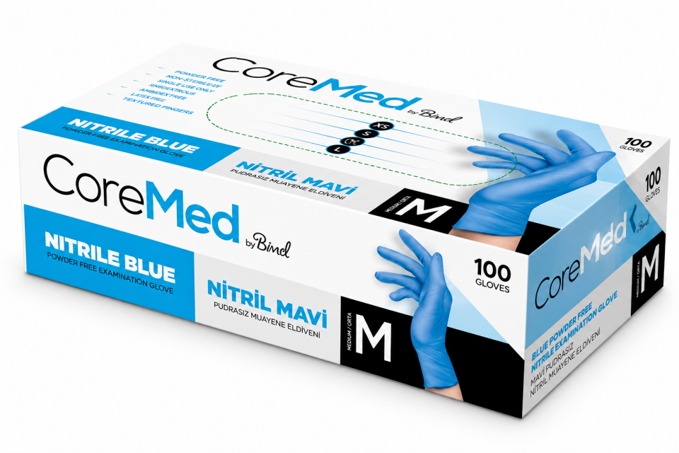 CoreMed Nitril Mavi Pudrasız Muayene Eldiveni