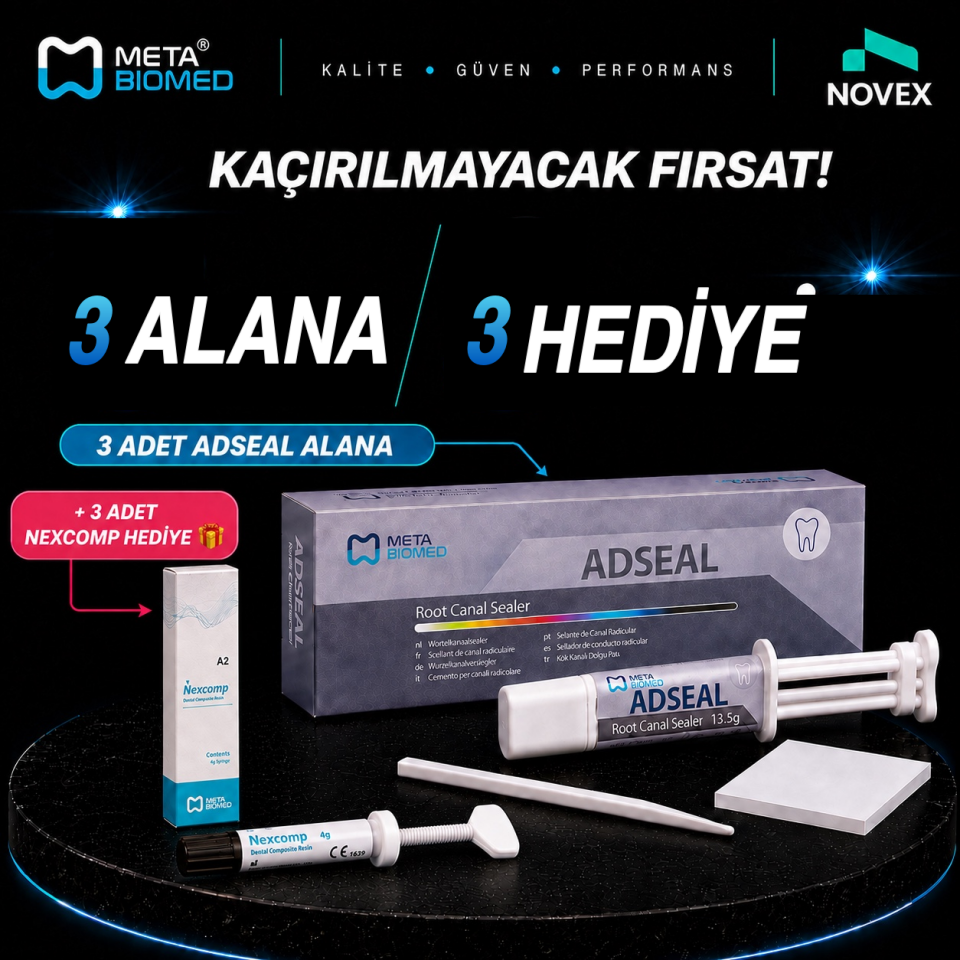 Meta Biomed ADSEAL Rezin Bazlı Kanal Dolgu Patı 3’lü Paket + 3 Adet Nexcomp Kompozit Hediye