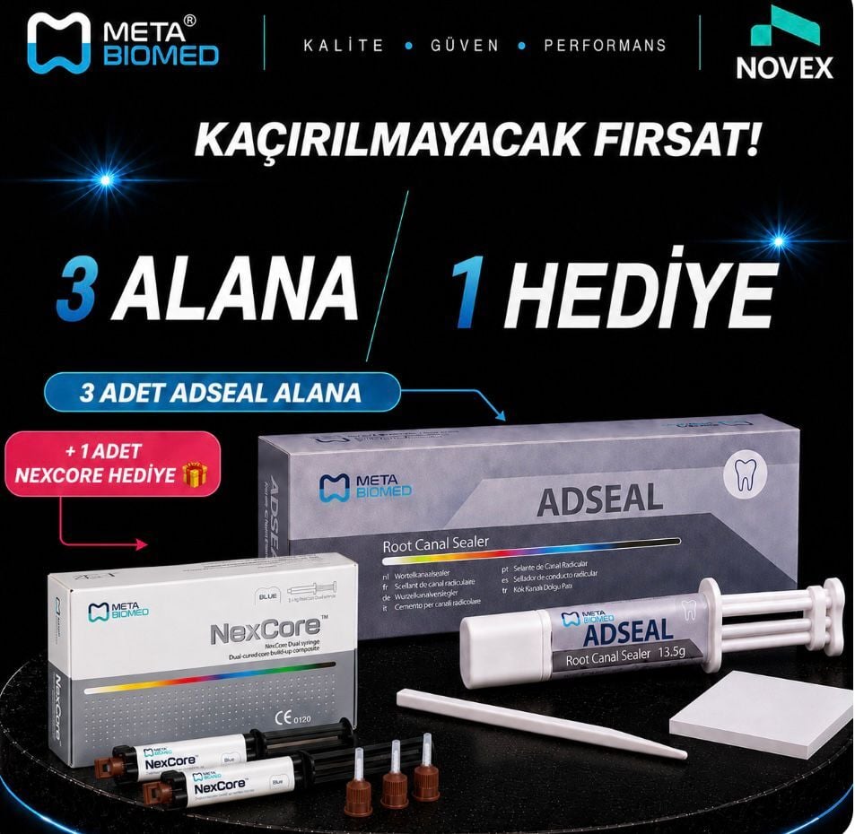 Meta Biomed ADSEAL Rezin Bazlı Kanal Dolgu Patı 3’lü Paket + 1 Adet Nexcore Dual-Cure Build-Up Kompozit Rezin White