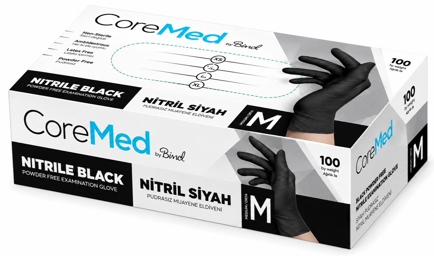 CoreMed Nitril Siyah Pudrasız Muayene Eldiveni