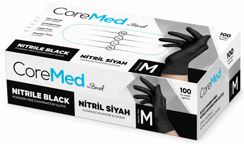 CoreMed Nitril Siyah Pudrasız Muayene Eldiveni