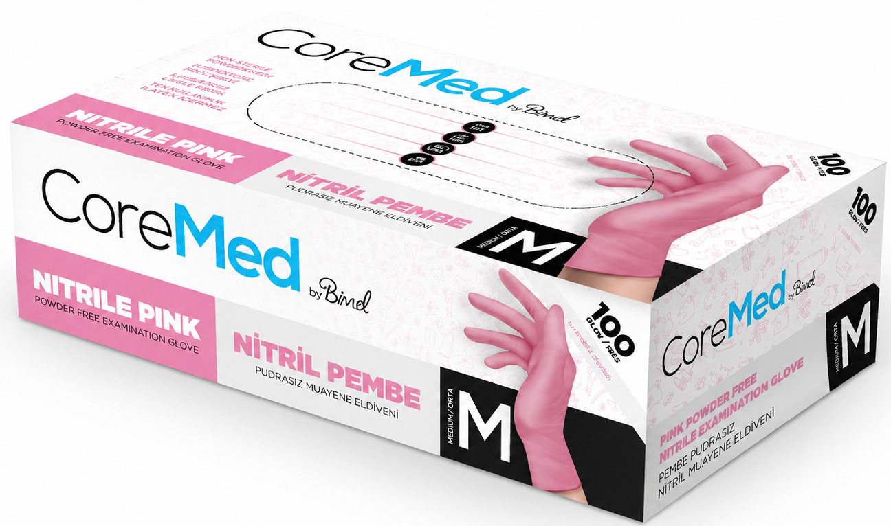 CoreMed Nitril Pembe Pudrasız Muayene Eldiveni