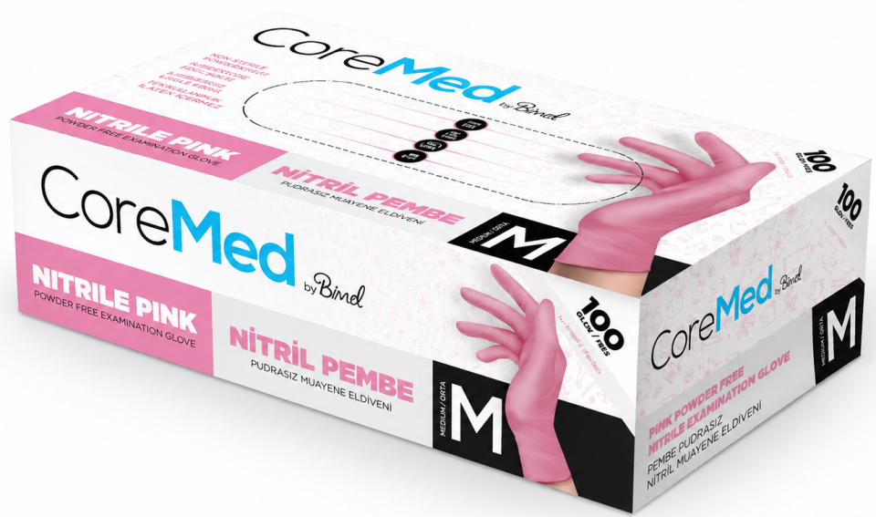 CoreMed Nitril Pembe Pudrasız Muayene Eldiveni